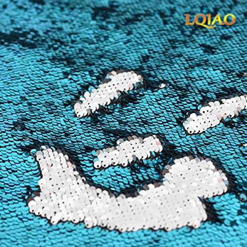 Lqing 125Cmx45Cm Turquoise Silver Reversible Sequin Fabric Two Tone Mesh Knit Mermaid Sequin Fabric Table/Wedding Decoration/Evening Dress #TOP2