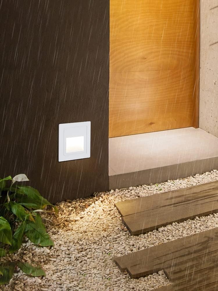 1W LED Outdoor External Recessed Light Waterproof Stairs Stairway Step lamp White Plate Warm White