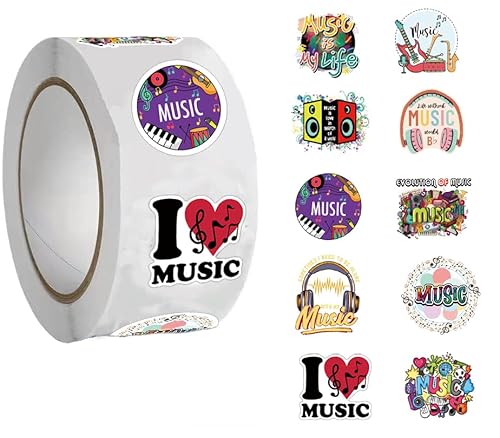 Music Stickers (500 PCS), 10 Graphic Aesthetics Cartoon Decal Rolls Self-Adhesive Seals for Birthday Party Decoration for Water Bottle Laptop Scrapbook Card Envelope