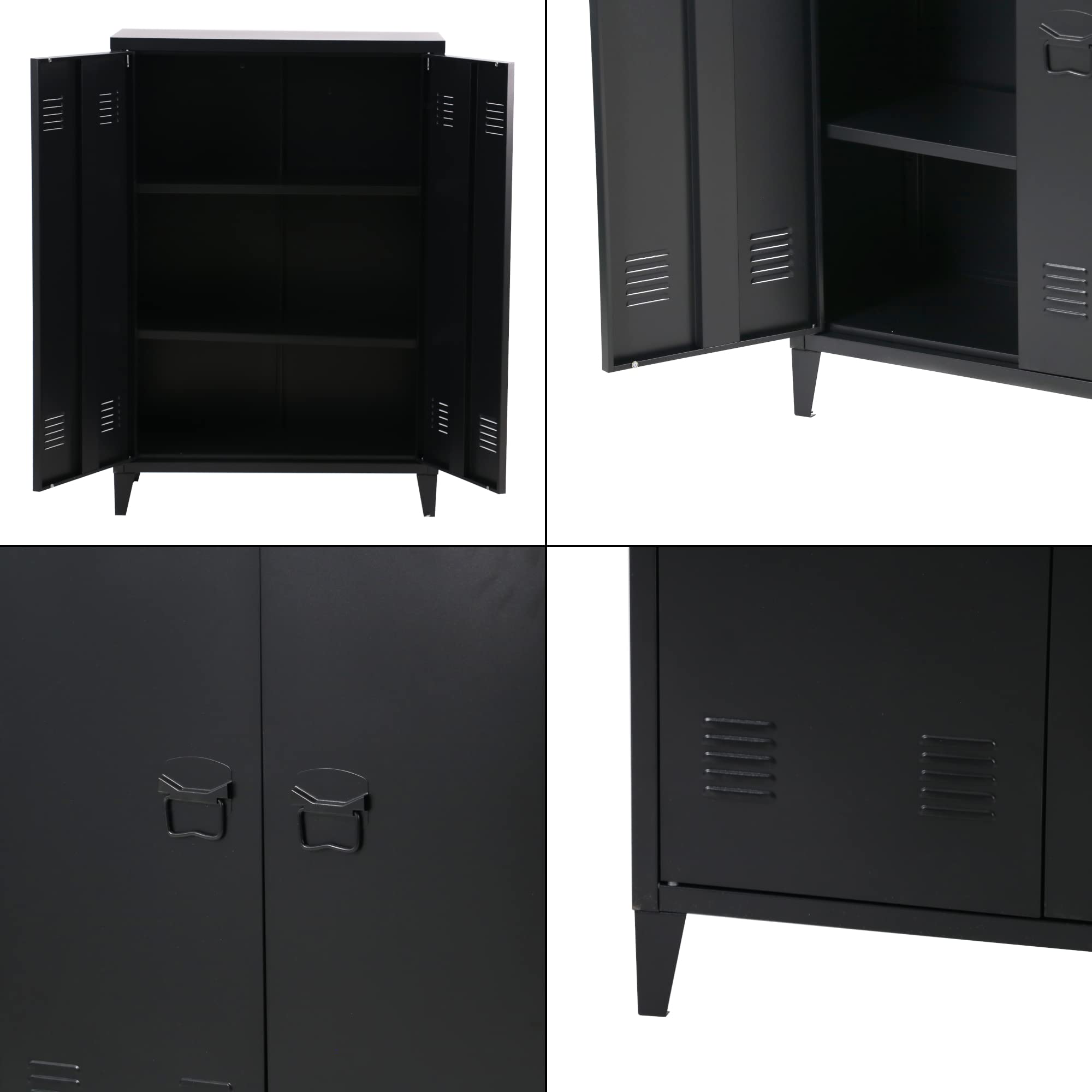 Metallschrank Wohnzimmerschrank 110 x 75 x 33 cm Aktenschrank mit 2 Türen Schwarz