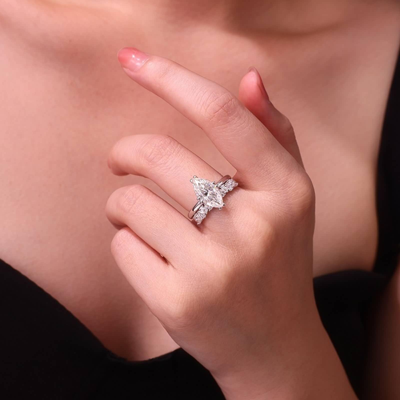 9K/14K/18K białe złoto/Pt950 platynowy pierścionek damski, obrączki ślubne 7 x 14 mm Moissanit biały 3ct Moissanit