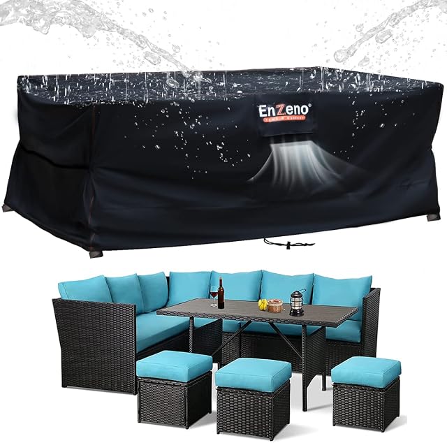 Enzeno Outdoor Garden Furniture Set Covers Waterproof250X250X90cm Large Garden Furniture Cover 420D Heavy Duty Patio Furniture Covers for OutsideWindproof,&Anti-UV for Chair and Table Rattan Sofa