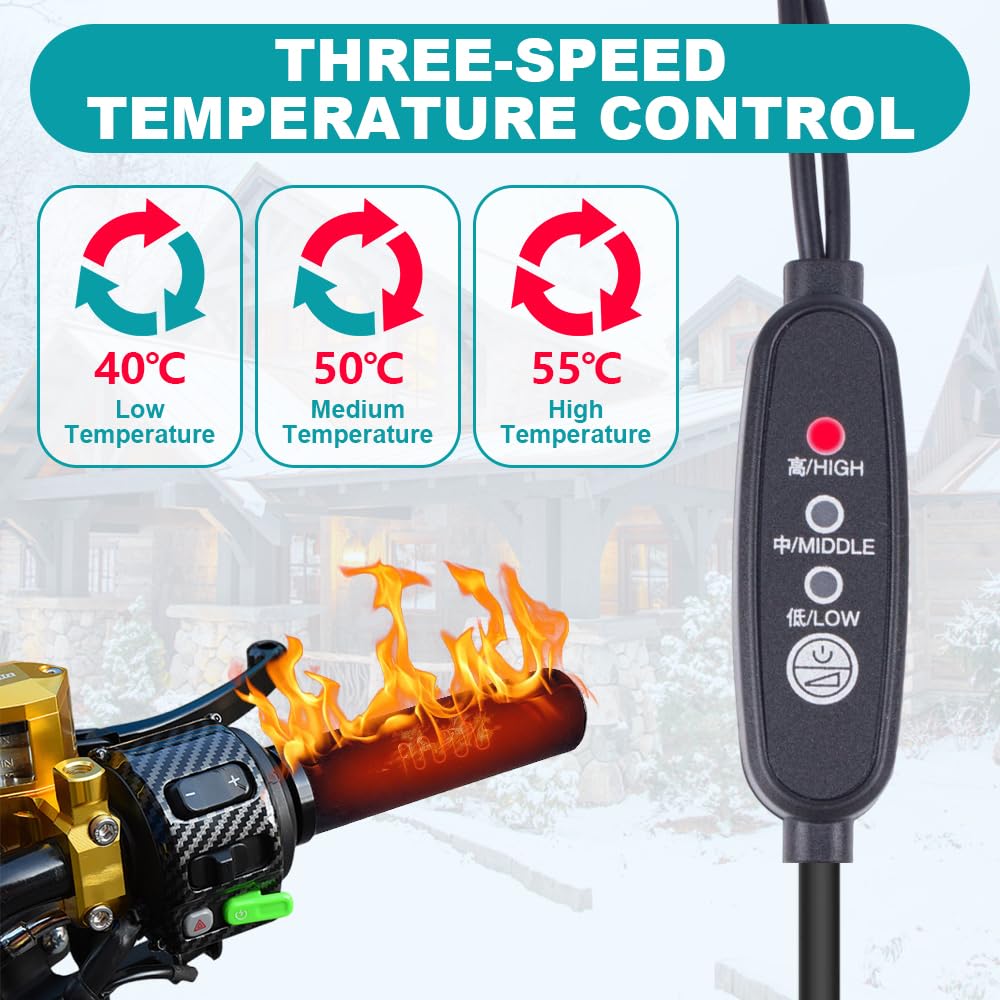 Manopole Riscaldate Moto, HOVCEH 1 Paio 5V USB Universale Manopole Riscaldate, Temperatura a Tre Livelli, Heated grips per Motociclette, Biciclette, Scooter