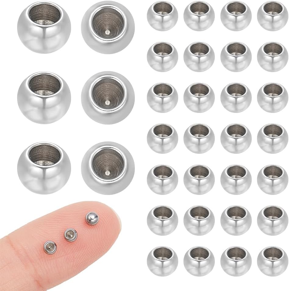 UNICRAFTALE About 100pc 5 Sizes 3/4/5/6/8mm Small Round Memory Wire End Caps Stainless Steel Half Drilled Beads Ball End Jewelry End Cap for Necklace Bracelet Jewelry Making 2mm/0.08“ Hole