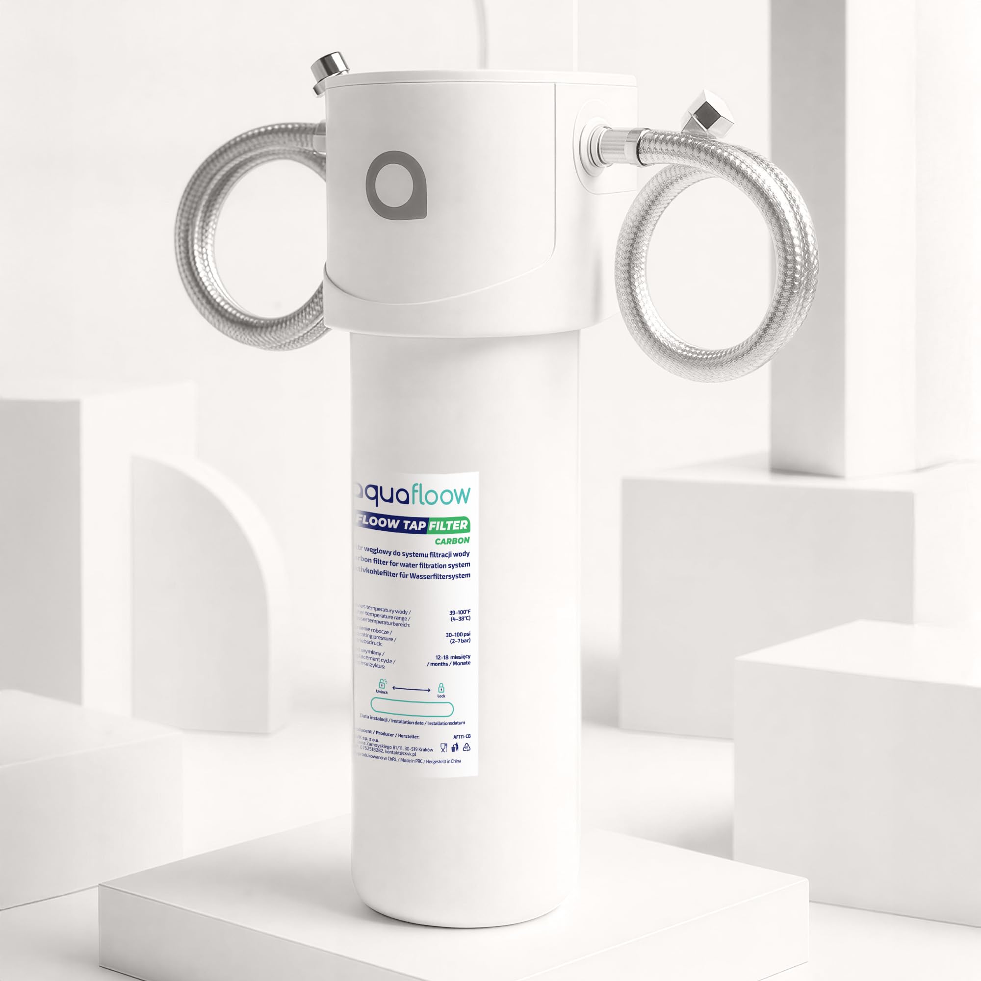 Aquafloow Sistema de Filtro de Agua Bajo Fregadero con Filtro de Carbón de 1 Etapa y Temporizador, Elimina Cloro, Impurezas Orgánicas y Mejora el Sabor del Agua
