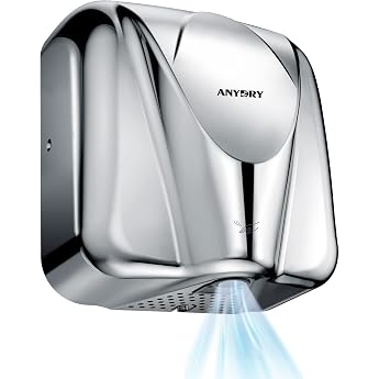 anydry 2812 Hand Dryer for Commercial Use Electric Sensor Stylish Design Stainless Steel Finish Quick Drying 7-10 Seconds 1600 W Polished