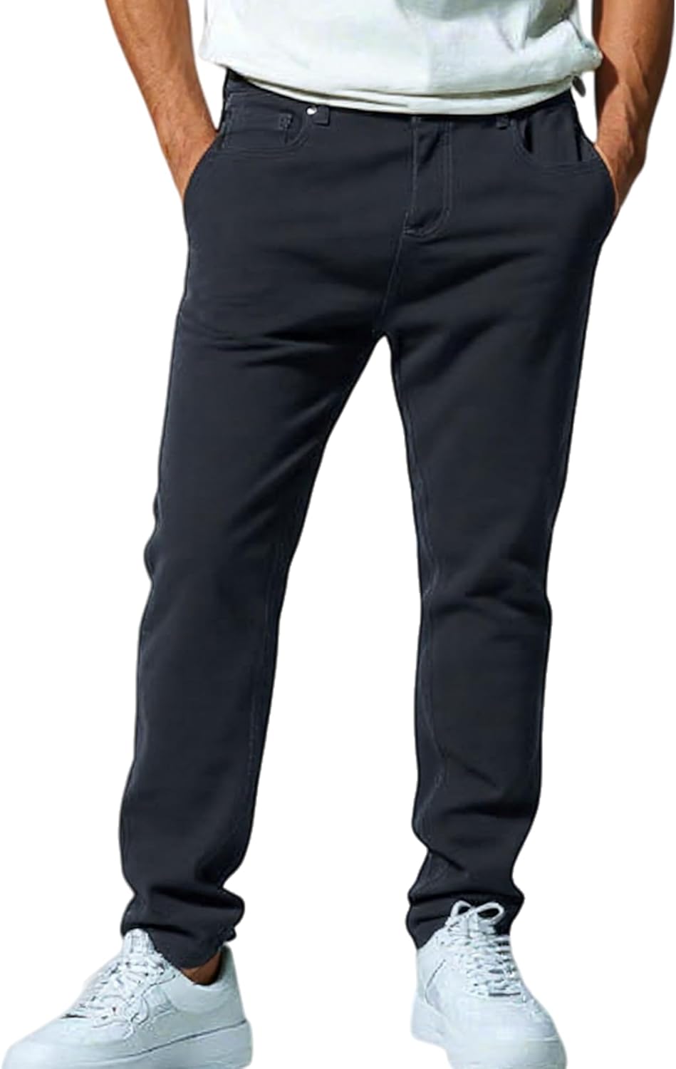 Boncun Men's Slim Fit Stretch Jeans - Comfort Tapered Denim Pants for Men, Classic Black Blue, Straight Leg Casual Wear