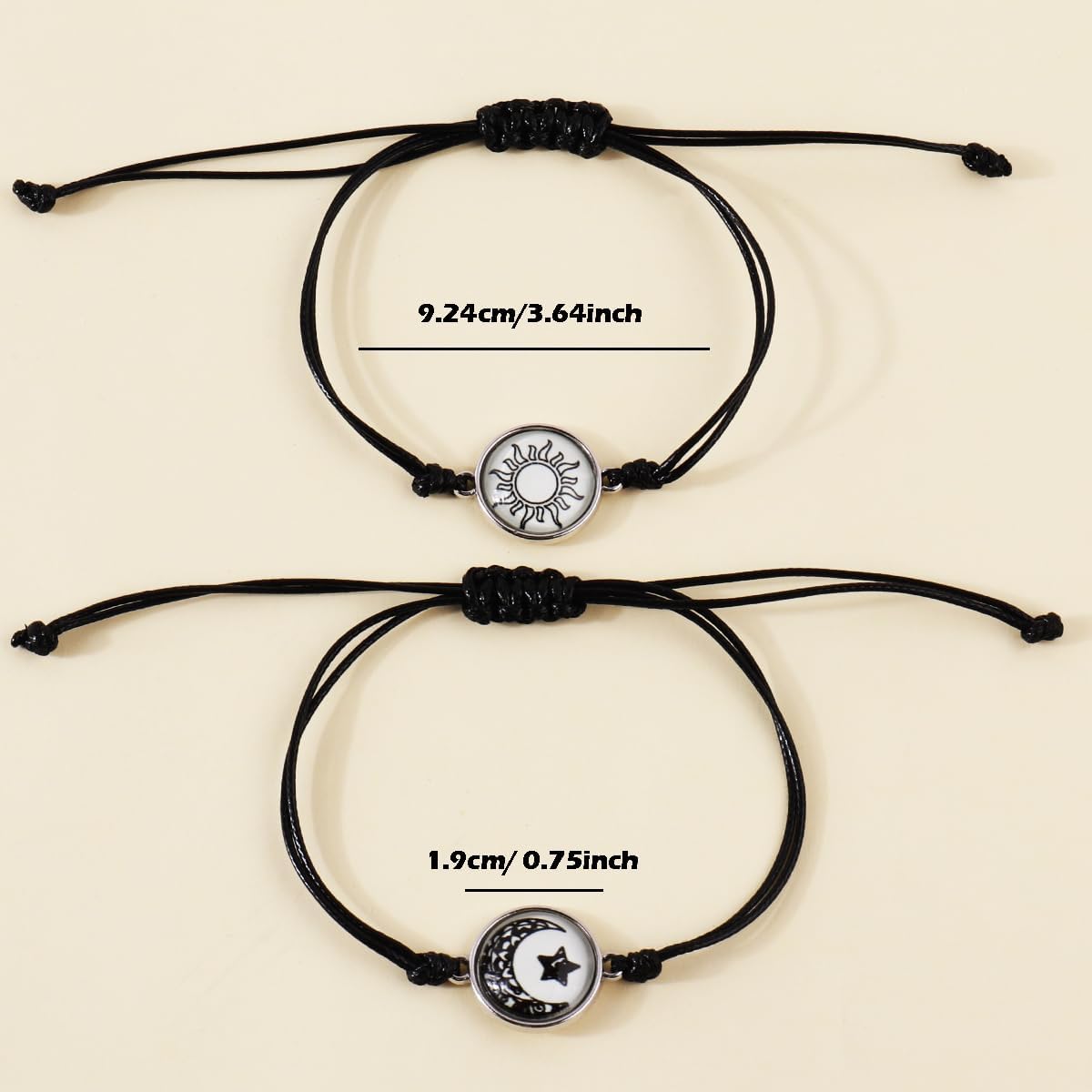 2Pcs Glow in the Dark Couple Bracelets Set - Sun Moon Lovers Matching Night Light Beaded Handmade Rope Bracelet