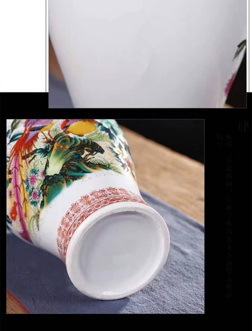 Vaso in ceramica cinese con supporto, vaso in porcellana per fiori, vasi in ceramica antichi, vaso decorativo tradizionale - Altezza: 36 cm