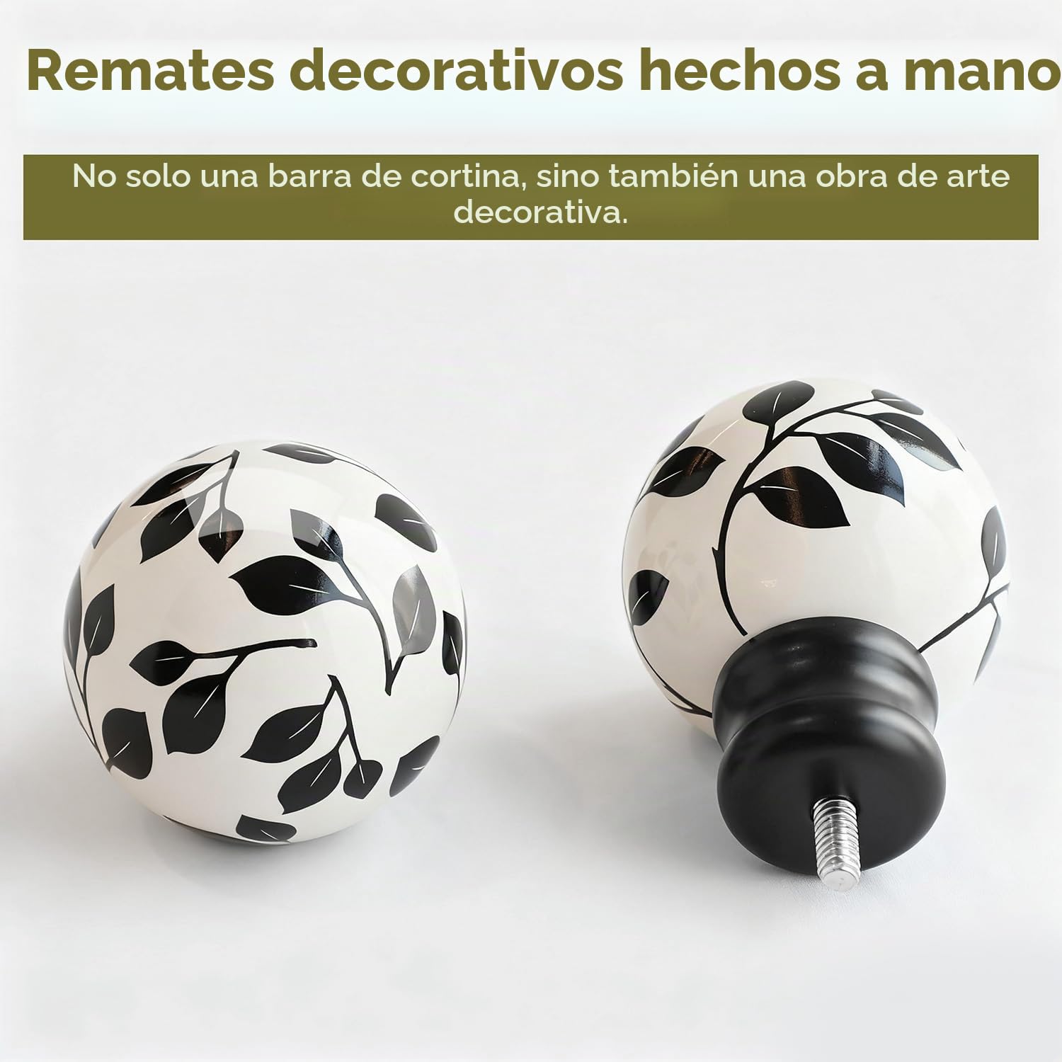 Barra Cortina Negra 80-365 Cm,Extensible De Metal Pesado | DiáMetro De 25 Mm,Montaje En Pared, Con Topes De Hoja De CeráMica Y Soportes, Para SalóN, Dormitorio, Cocina, Terraza