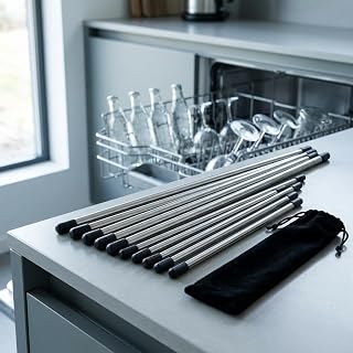 8Pcs Stainless Steel Dishwasher Bottle Holders with Protective Caps Glass Holder Sticks for Soda Glass Bottles Draining Dishwasher Insert Sturdy 6mm Diameter for Kitchen Sink