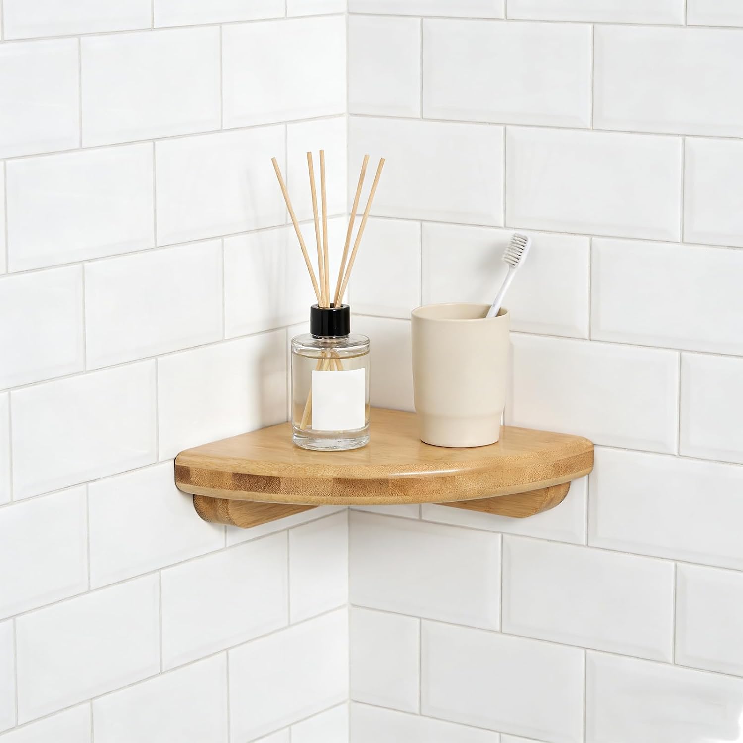 Wall Mounted Corner Shelf, Natural Nan Shape, Space-Saving Storage Solution for Small Spaces and Busy Households, Rustic and Modern Style, 15x15x4cm