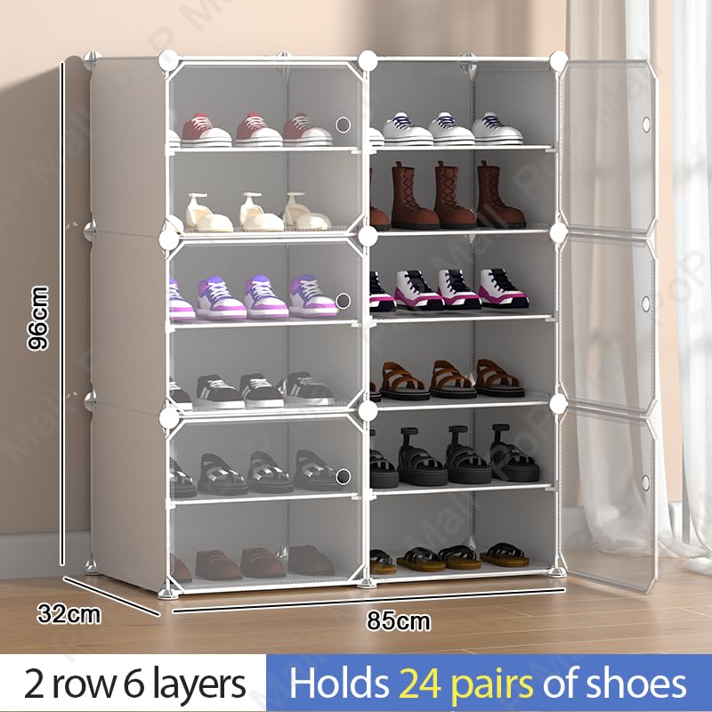 Image of Shoe Rack Multipurpose 5 Shelves Shoe Rack with Zip Door Cover & Side Pockets, Multiuse Wide Shelve,Rack for Footwear, Toys, Clothes (White, 12-Layer)