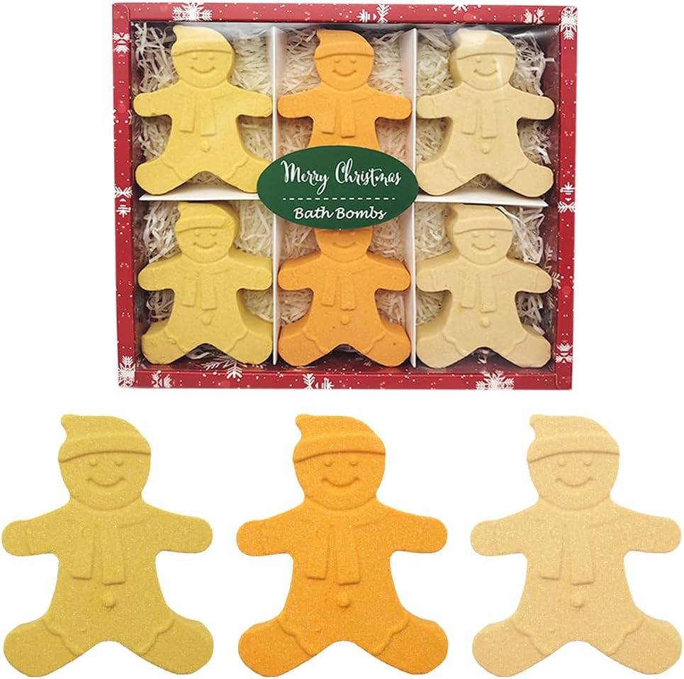 Christmas Bath Bombs Gingerbread Man, Handmade Bath Bomb Gift Set Perfect as Stocking Stuffers for Kids and Christmas Gifts for Women