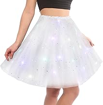 LED Tutu Skirt for Women, Three Layers Tulle Tutu Skirt for Adults Party Ballet Dance Fancy Dress Halloween White