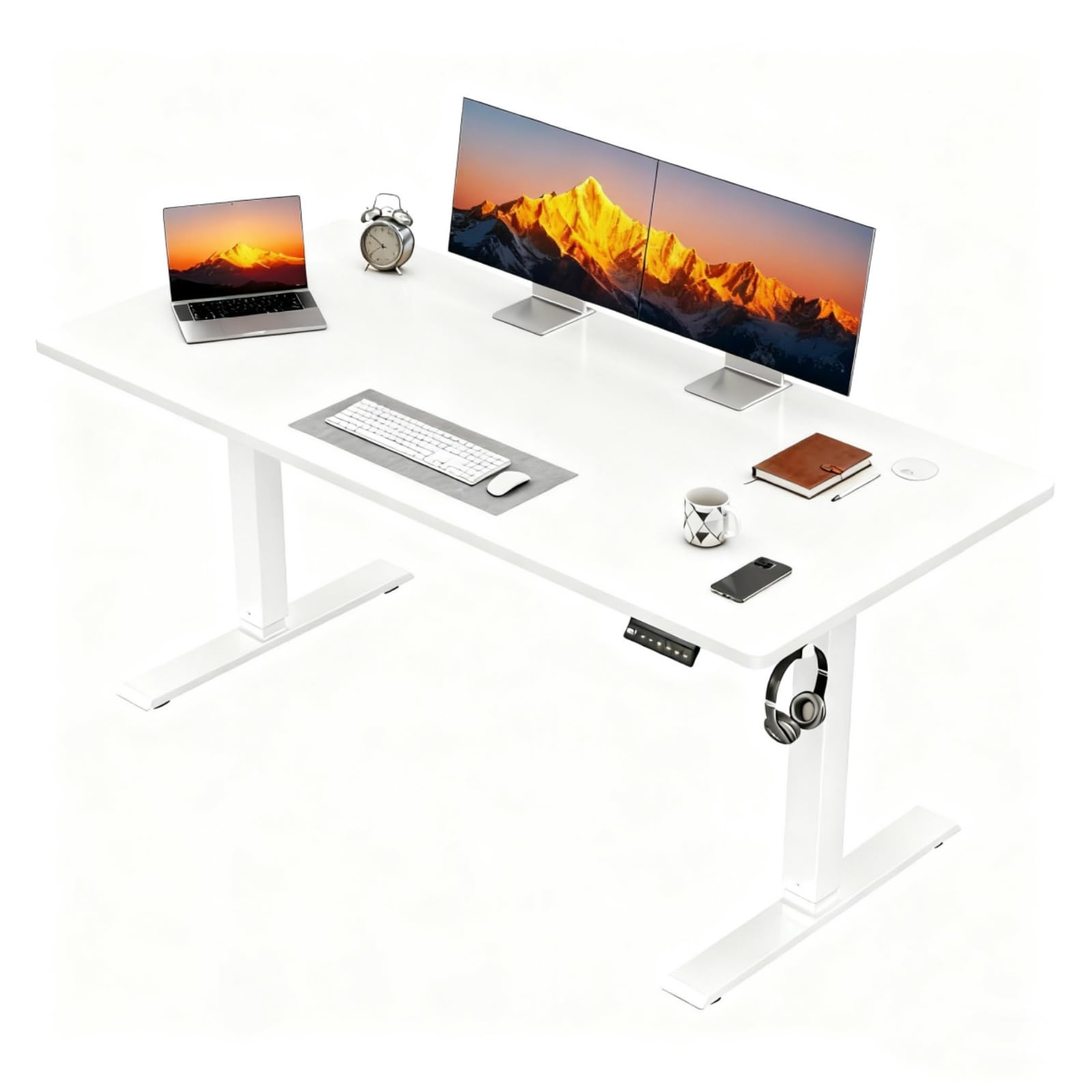 JUMMICO Electric Height Adjustable Desk, 150 x 60 cm, Electric Desk Height Adjustable, Ergonomic Standing Computer Desk, White