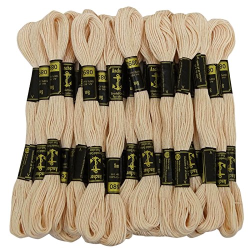 IBA Indianbeautifulart Anchor Hand Cross Stitch Stranded Cotton Embroidery Thread Floss Pack of 25 Skeins-Off-White