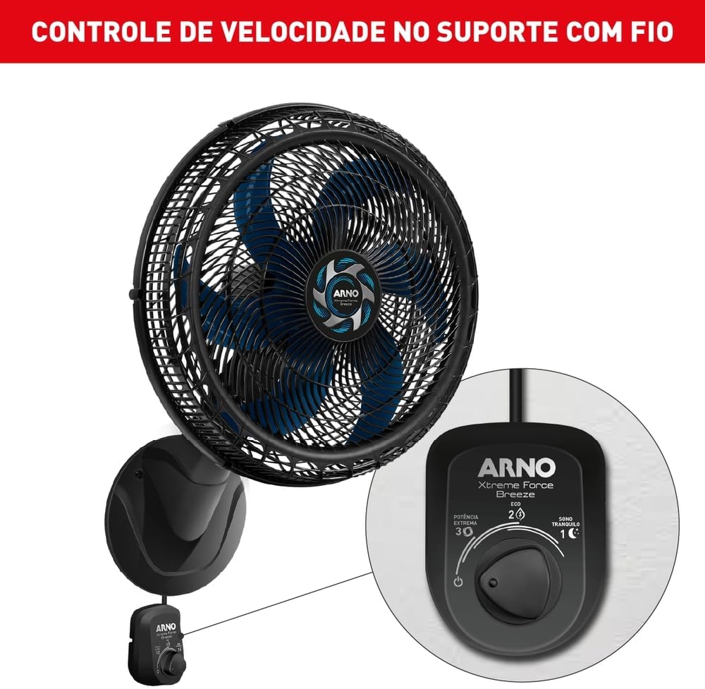 Ventilador de Parede Arno Xtreme Force Breeze 50cm VB51, 126W, 6 Pás, 3 Velocidades, Modo Sono Tranquilo, Oscilação 80º, 110V Ventilador de Parede Arno Xtreme Force Breeze 50cm VB51, 126W, 6 Pás, 3 Velocidades, Modo Sono Tranquilo, Oscilação 80º, 110V