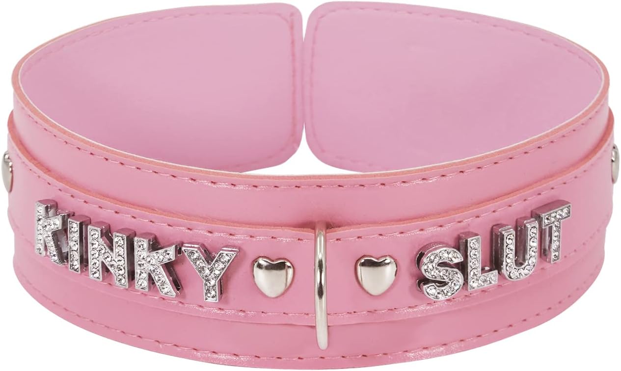 paloli Pink Choker Necklace for Women Leather Collar Fluffy Punk Leash Neck Choker Gothic Cosplay Sexy Jewelries