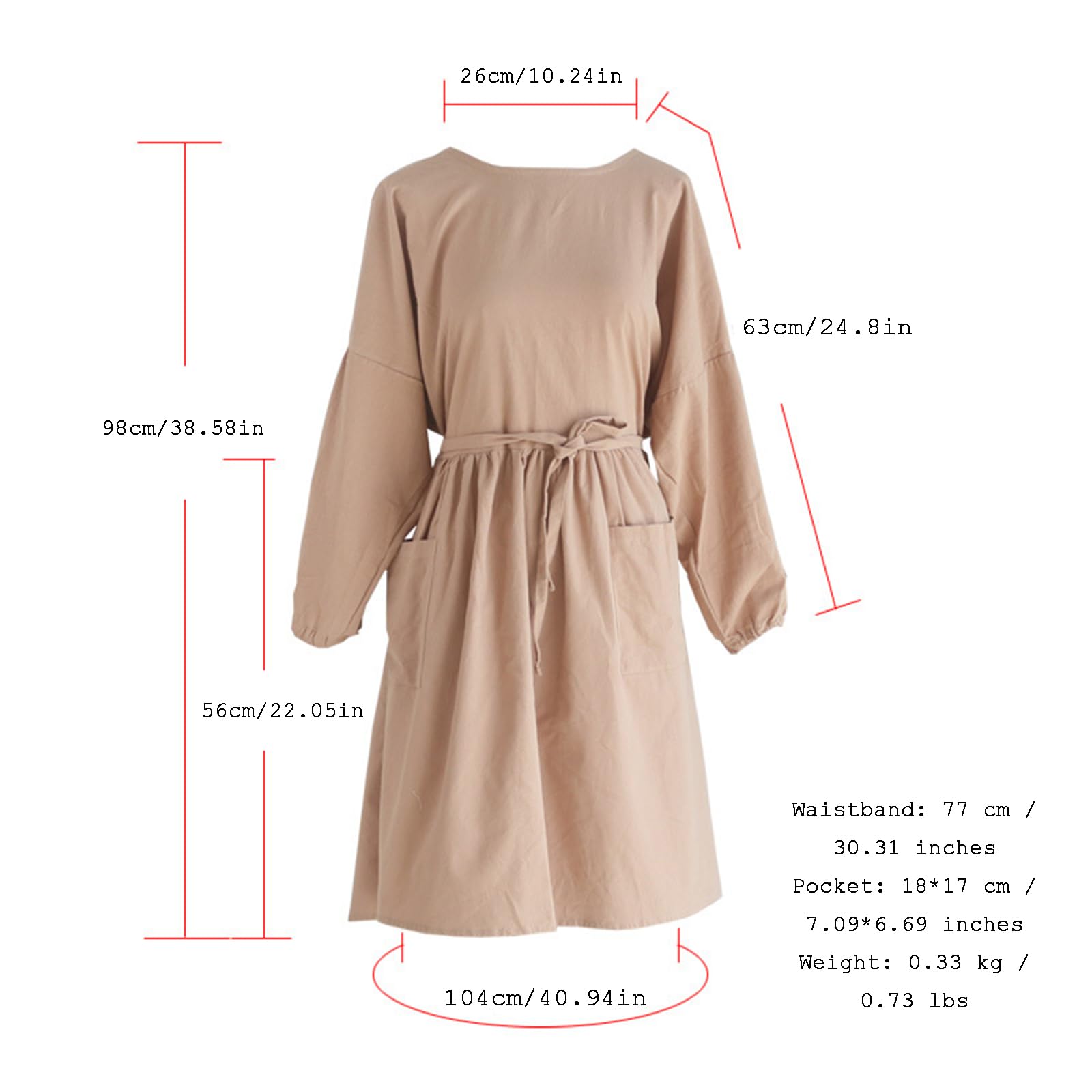 Langärmelige Schürzen für Damen Wasserabweisend Verstellbar, mit Taschen, ideal zum Malen, Backen und Gärtnern