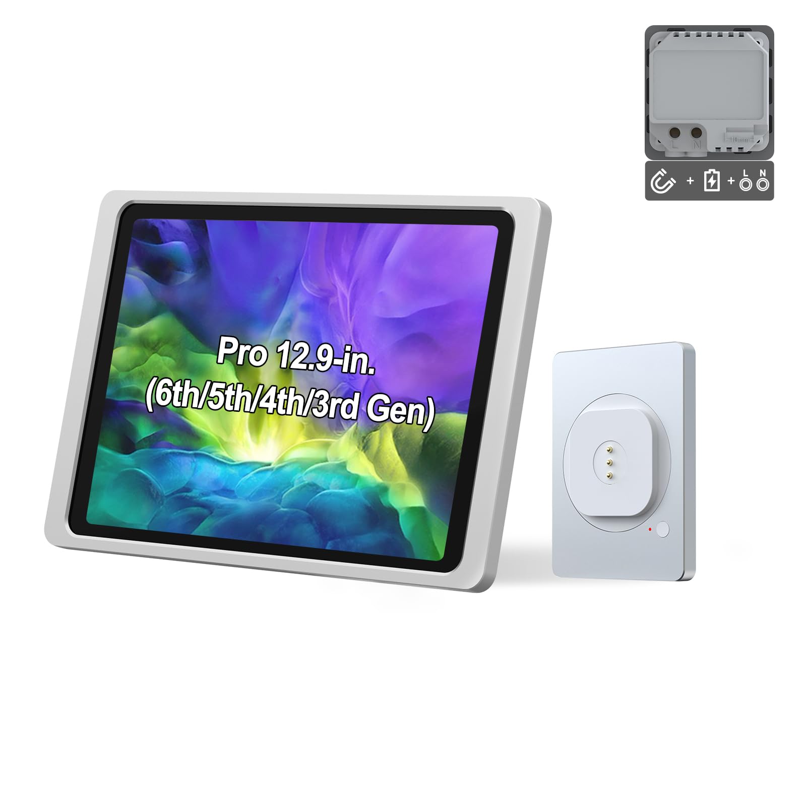 EMONITA Magnetic Wall Mount with Charging Case A10 for iPad Pro (6th / 5th / 4th / 3rd Generation) 12.9-Inch. 100-250V AC 18W Quick Charge, Strong