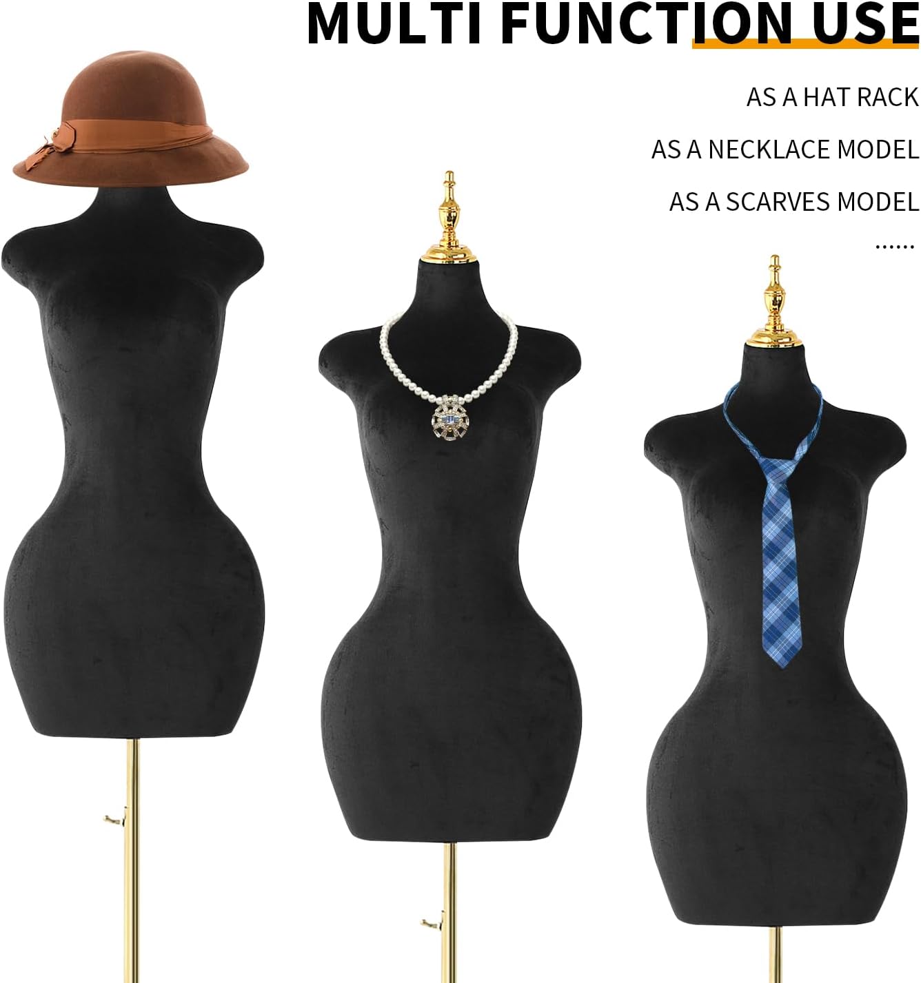 Black Velour Female Mannequin Body Tripod Stand,Height Adjustable Maniqui para Ropa,Dress Form Mannequin & maniquine Jewelry Display