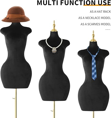 Miniatura 2 de Soporte de trípode de maniquí femenino de terciopelo negro,Maniqui ajustable en altura para cuerda,Maniquí de forma de vestido y exhibición de
