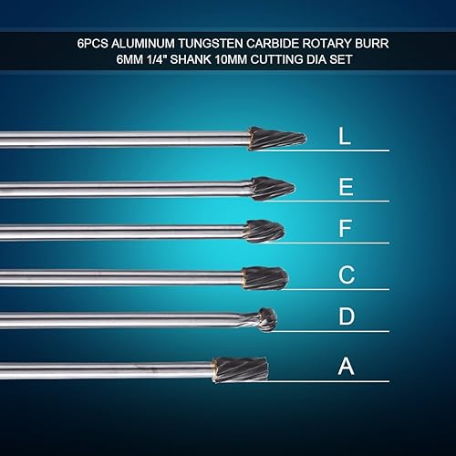 Miniatura 7 de 6 unids 0.236 in vástago carburo de tungsteno limas rotativas rebabas punto punto rebabas muere amoladora aluminio 0.394 in cabeza
