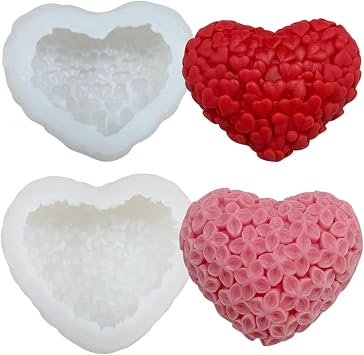 2Pcs قلب قوالب السيليكون لشمعة الصابون 3 D شكل القلب قوالب الحلوى زهور القلب الشوكولاته القنابل كعكة جيلي فوندان العفن الخبز اللوازم لالروائح الشمع DIY عيد الحب الديكور