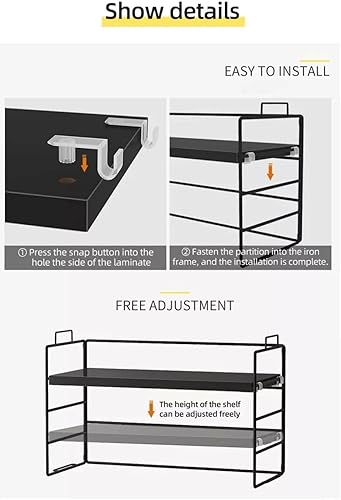 Miniatura 6 de RURYEURT Estante de escritorio negro organizador de escritorio ajustable estante pequeño para libros marco negro  tablero negro