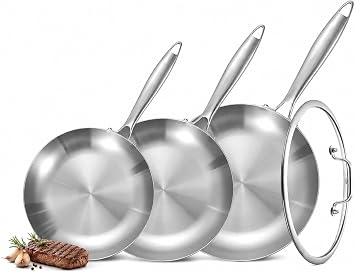 Inqibee 22-26-30 CM Tri-Ply Stainless Steel Frying Pans Set with A Lid