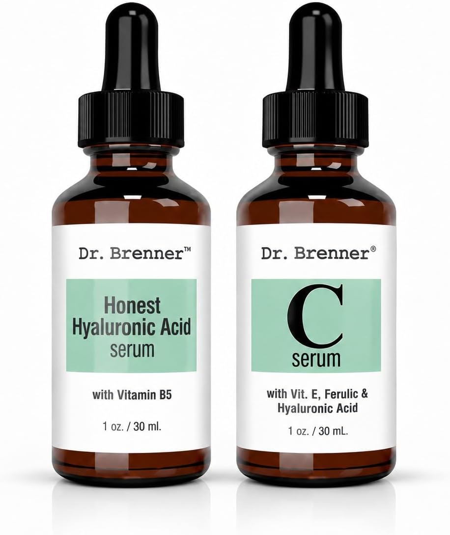 Vitamin C Serum 20% Pure L-Ascorbic Acid, Ferulic Acid, Vitamin E and HA and Hyaluronic Acid Serum with Vitamin B5 for Face and Eyes Natural Anti Aging Anti Wrinkle Set by Dr. Brenner