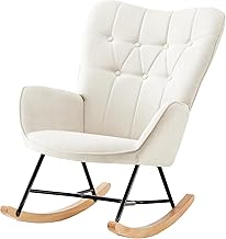 Special Fabric Rocking Chair | Relax Chair with Modern and Ergonomic Design (Assembly Required) (Beige with Buttons) (Beige with Buttons)