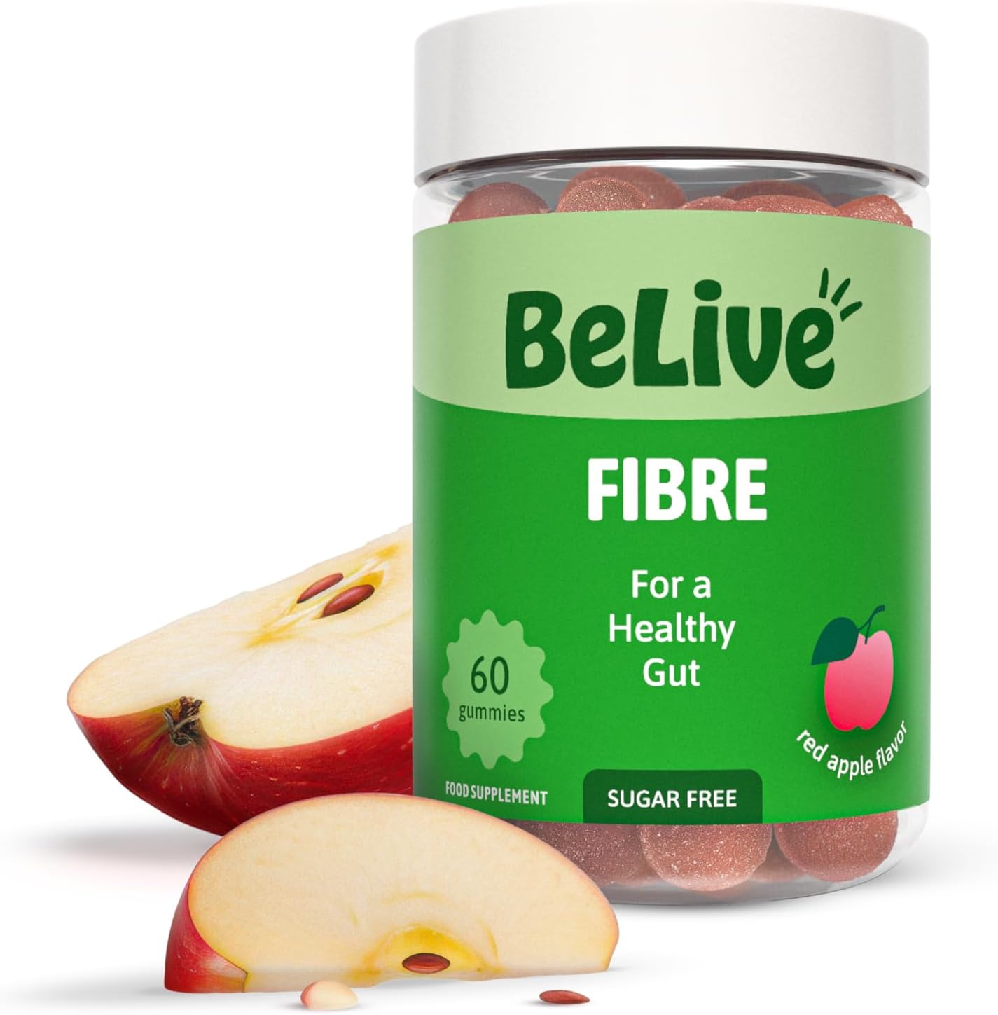 Fiber Gummies with Sugar-Free Prebiotic & High Strength Inulin - Fiber Supplement, Weight Control, Digestive Support for Kids & Adults - Apple Flavor (60 Ct) (1 Pack)
