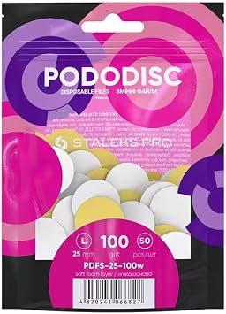 Staleks Pro Disposable White Files for Pedicure Disc PODODISC L Expert 100 Grit 50 Pcs for Rough Skin Removal Single-Use Foot Care