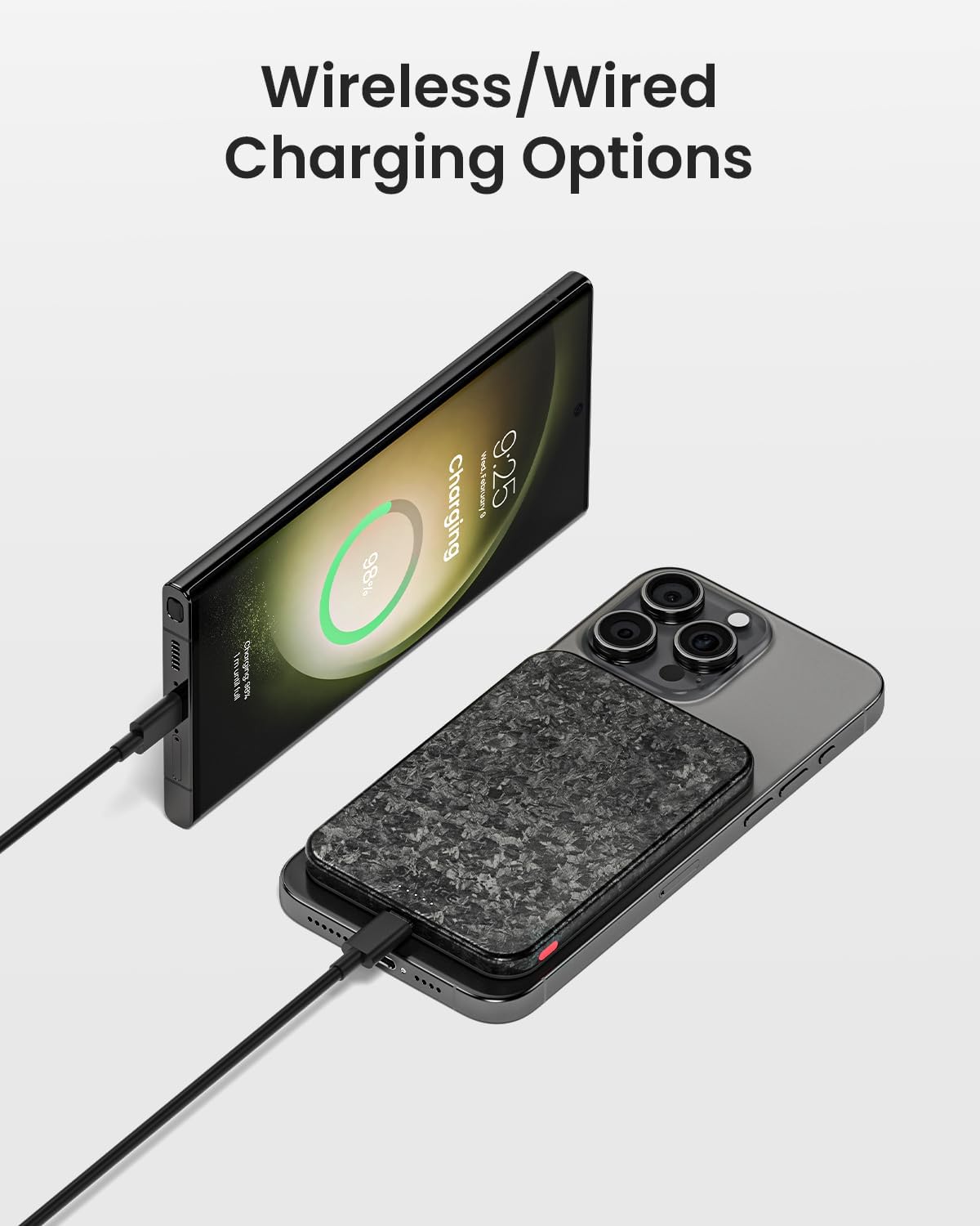 CarbonMag Magsafe Power Bank offering both wireless and wired charging options