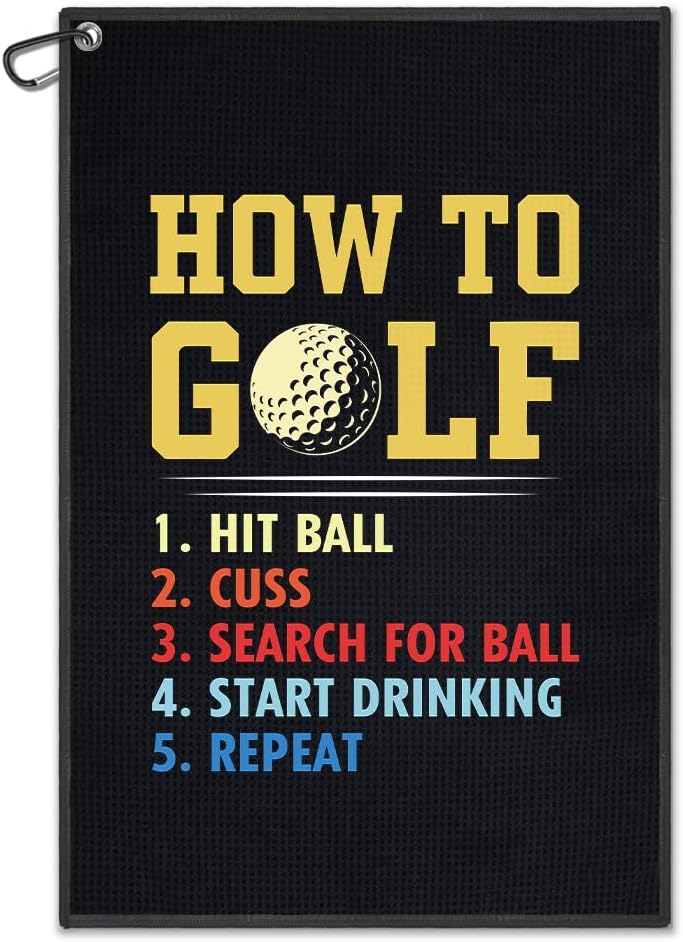 How to Golf Towel, Funny Golf Bag Towel with Clip for Men, Golfing Accessories for Men Women, Christmas Birthday Retirement Gifts for Golfer Sports Fan, Golfing Gifts for Dad Mom Grandpa Friend