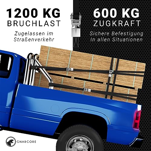 Foto von Gnarcore® wetterfeste Basic Spanngurte mit Ratsche [4m / 6m] - 600kg Zugkraft für eine problemlose Ladungssicherung - Komfortabler Zurrgurt für Heimwerker & Profis