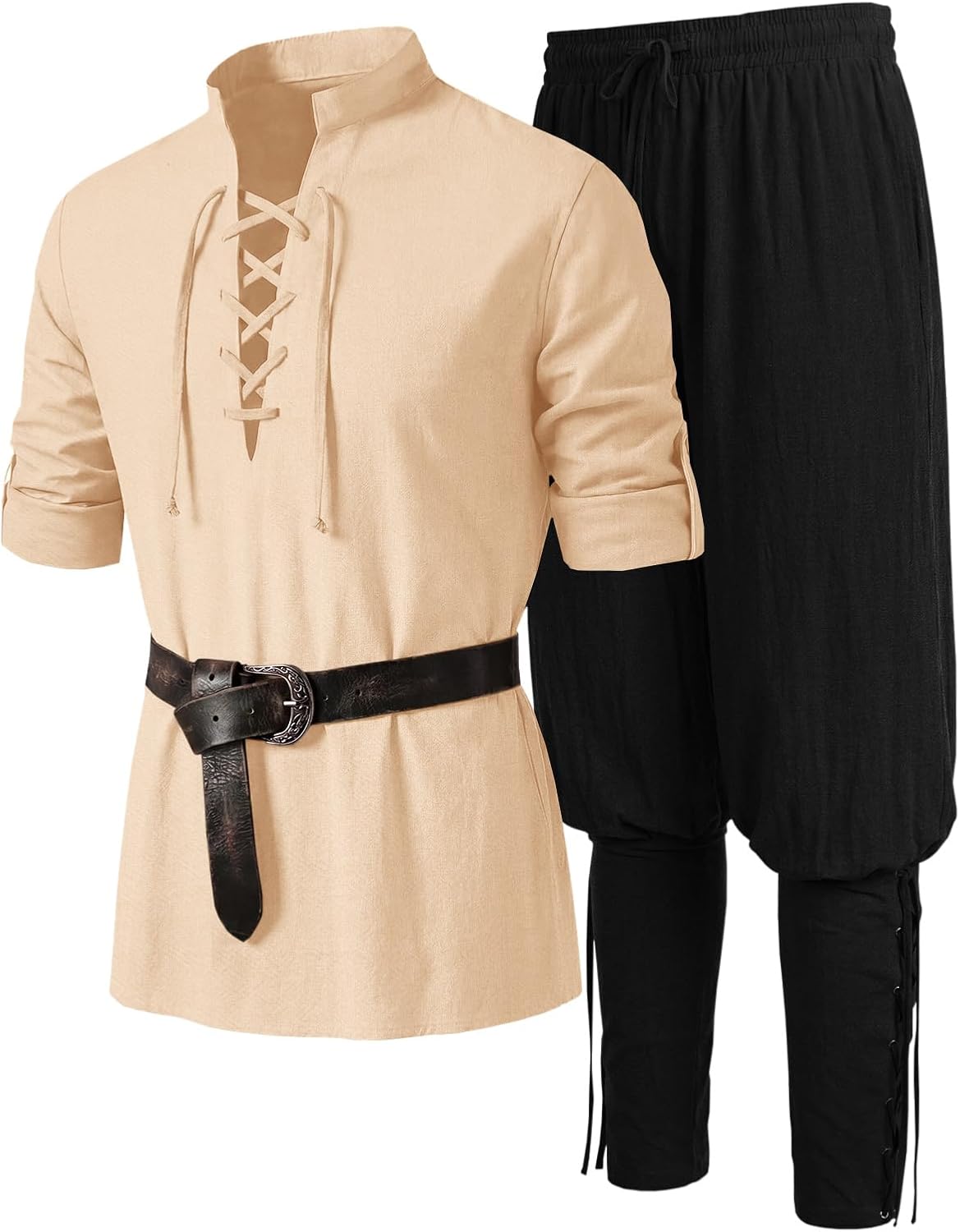 Runcati Mens Pirate Renaissance Medieval Viking 2‑Piece Costume Set