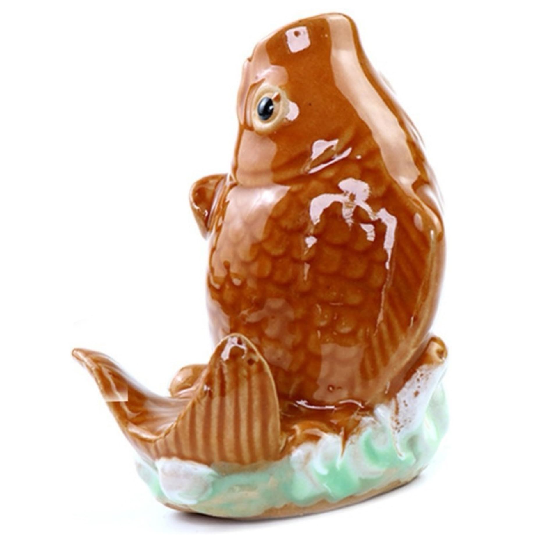Awnsimfreien Yellow Fountain Spitter, Fountain Spitter, Ceramic Carp Statue Traditional Style And Home Decor Figurine For Good Fortune Fish Figurines