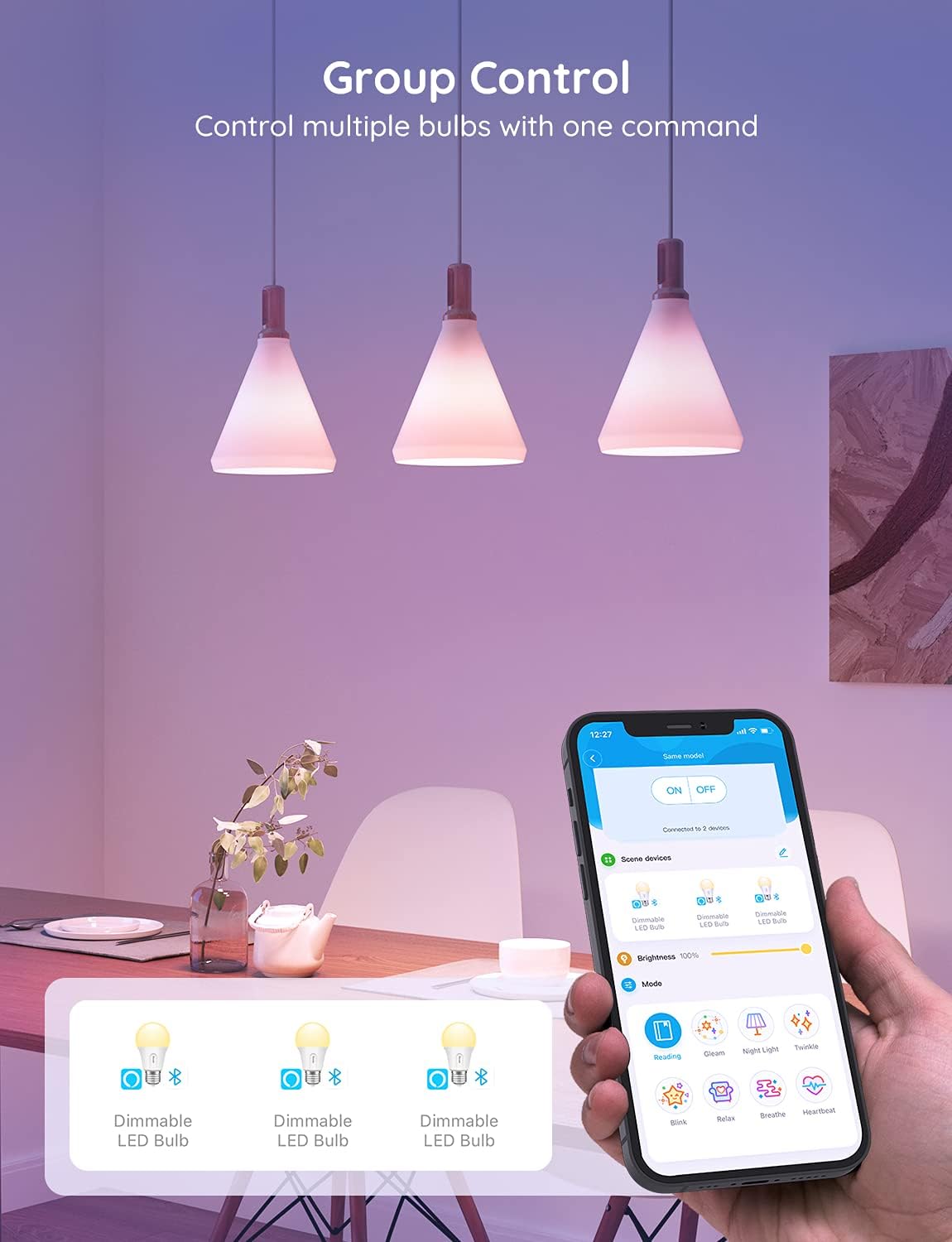 Govee Smart Light Bulbs Dimmable, Work with Alexa & Google Assistant, 60 Watt Soft Warm White LED Light Bulbs with WiFi Bluetooth, 2700K 800Lumen A19 9W 60W Equivalent, Smart Bulb for Bedroom, 1 Pack