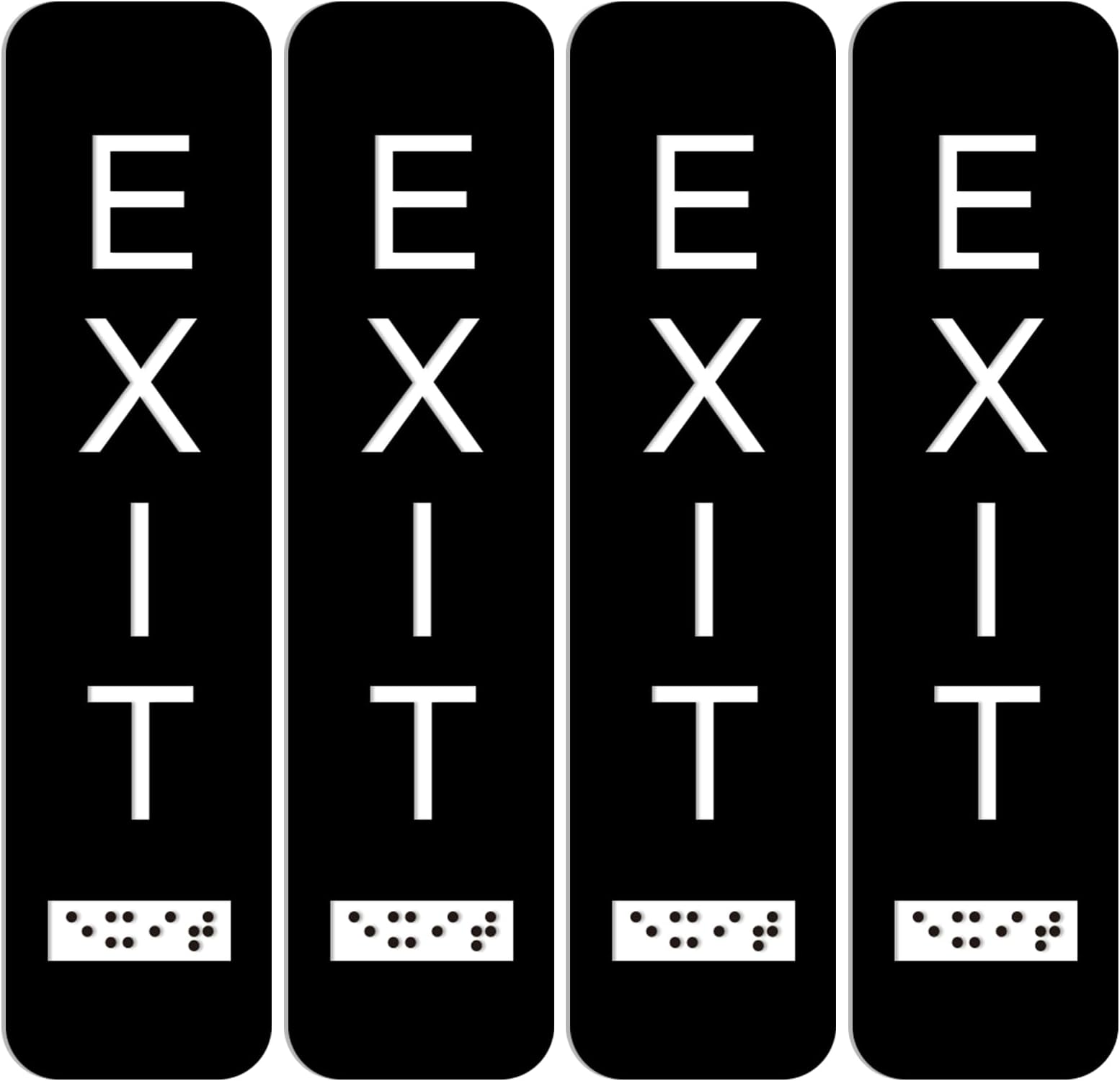 Tandefio 4 Pcs Vertical Exit Sign with Braille 8 x 2 Inch Exit Signs for Business with Adhesive Mounting Strips Ada-compliant Braille and Raised Letters Logo for Indoor Outdoor (Black)