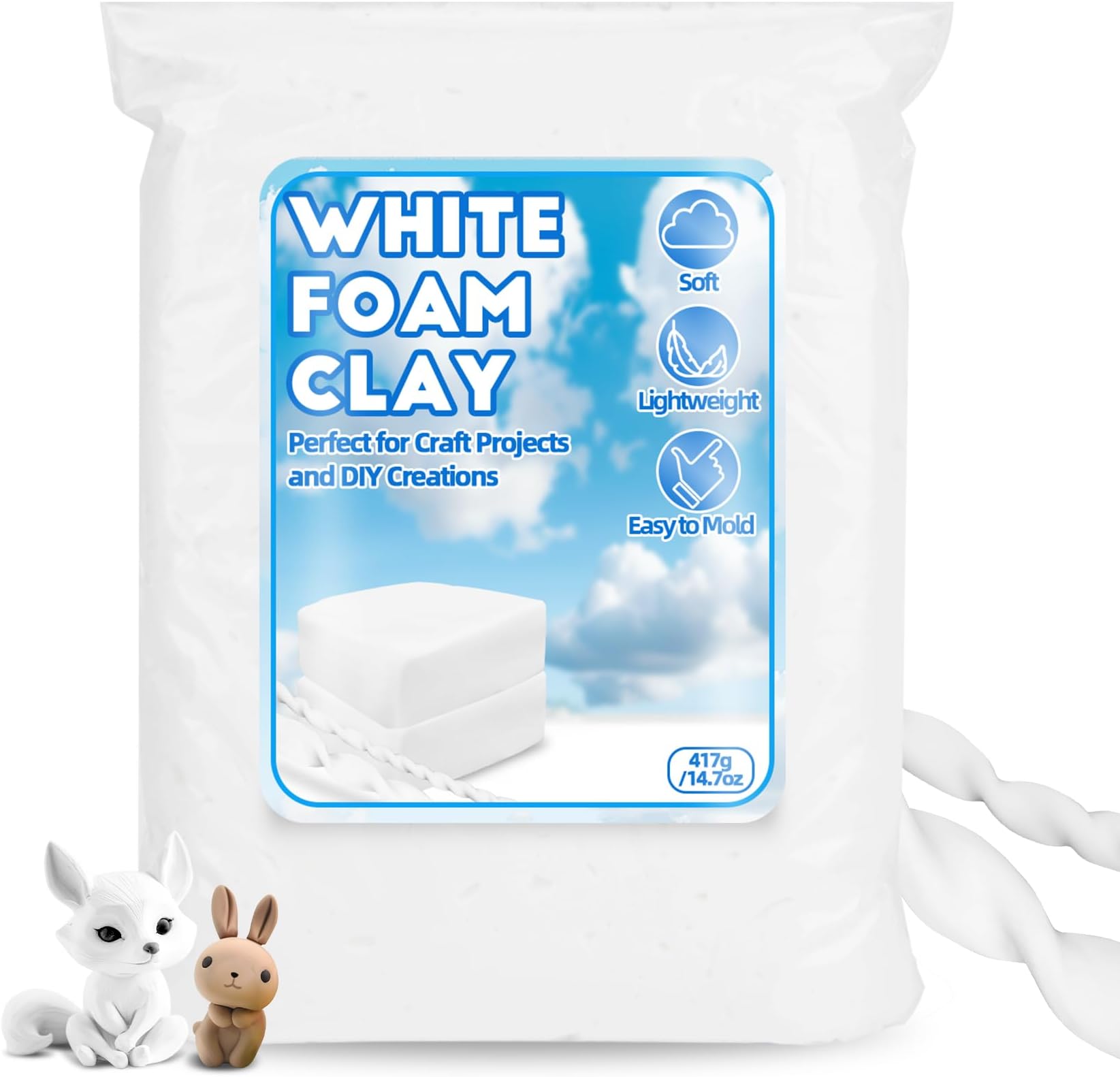White Foam Clay - Moldable Cosplay Foam Clay,Soft Squishy Molding,Perfect for Arts and Crafts Projects,Creative Art Supplies with Sculpting Tools