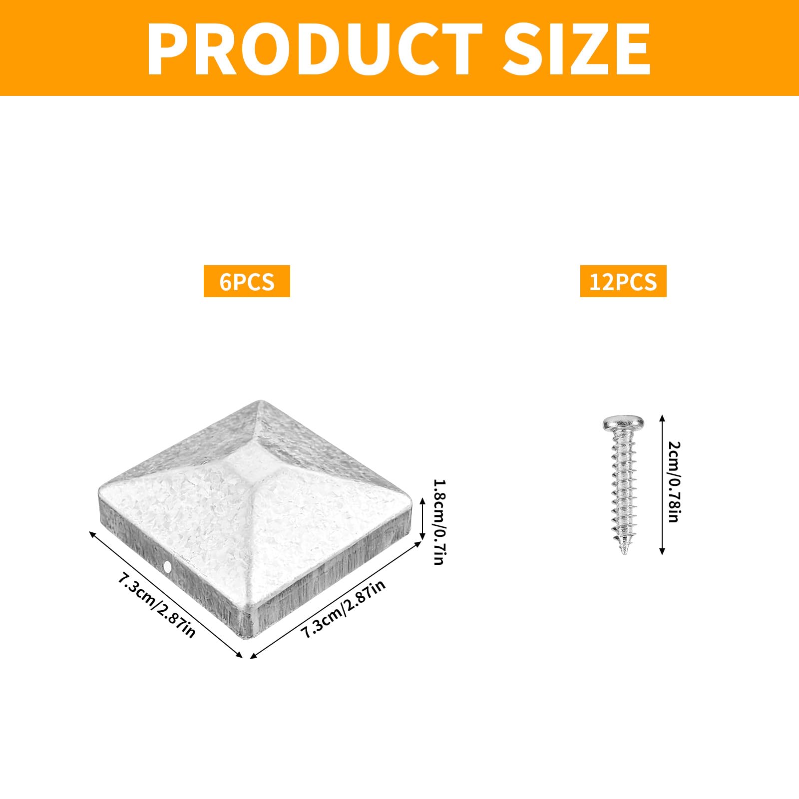 Pfostenkappe,6 Stück Pfostenkappen 7x7cm,Zaunpfosten Kappen,Zaunkappe Zierkappe,Pfostenabdeckung aus Metall,Zaunpfahlkappe mit Schrauben,Zaunkappen Quadratisch,für Holzpfosten Terrassenpfeiler