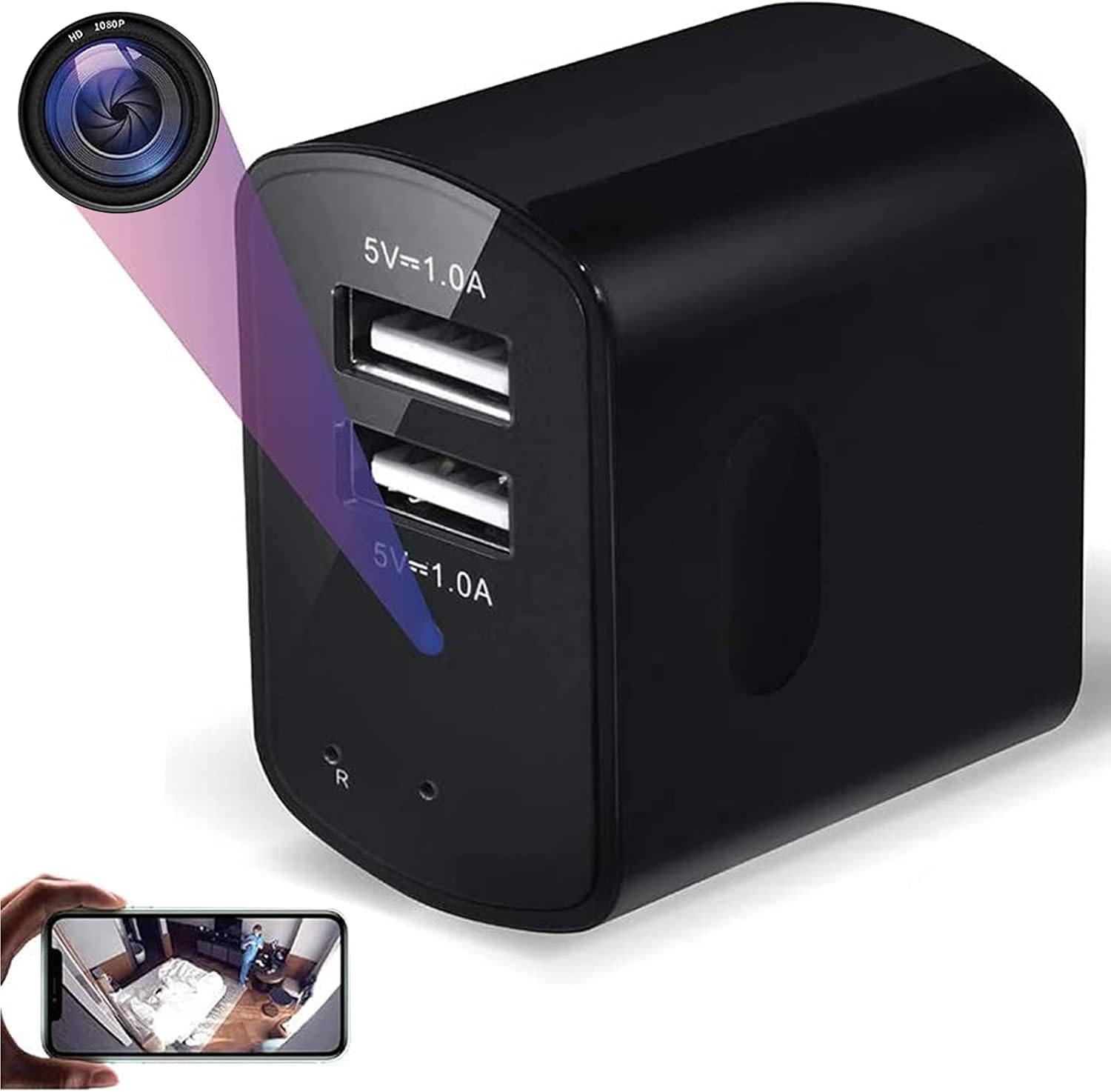Spy Camera Wireless Hidden WiFi Camera with Remote Viewing, 【Upgraded】 1080P HD Hidden Camera Charger, Nanny Cam/Secret Camera/Security Camera with Motion Activated & Portrait Detection, No Audio