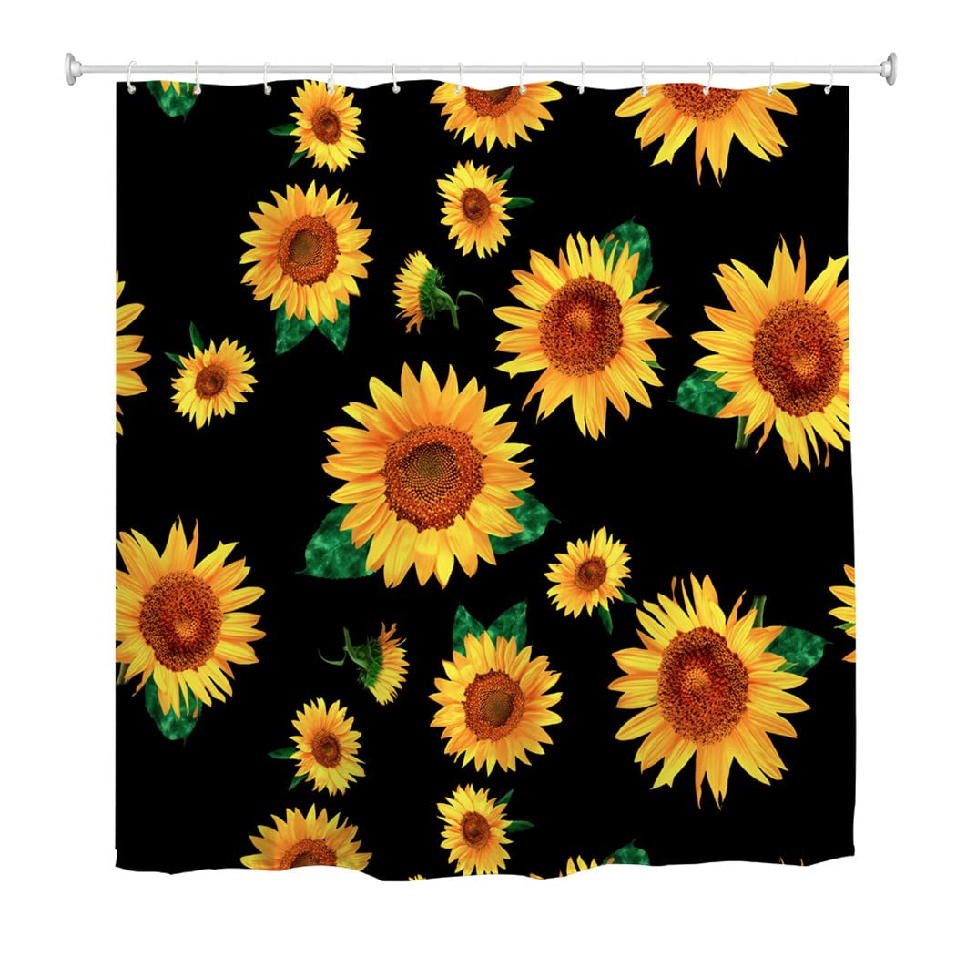 goodbath Floral Shower Curtain,Flower Plant Herbs Green Leaves Waterproof Anti Mould Fabric Bath Curtains Bathroom (Black yellow, 180x180 cm) โ image 1