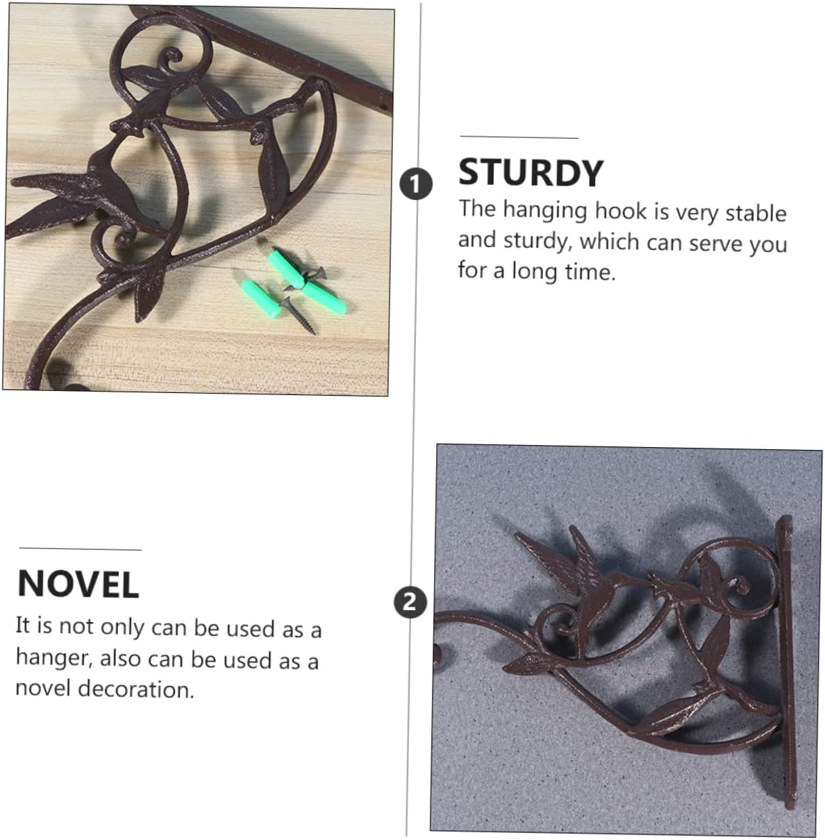 2pcs Simple and Elegant Iron Wrought Wall Baskets Planter Stand Hook Rack for Home and Garden Decor