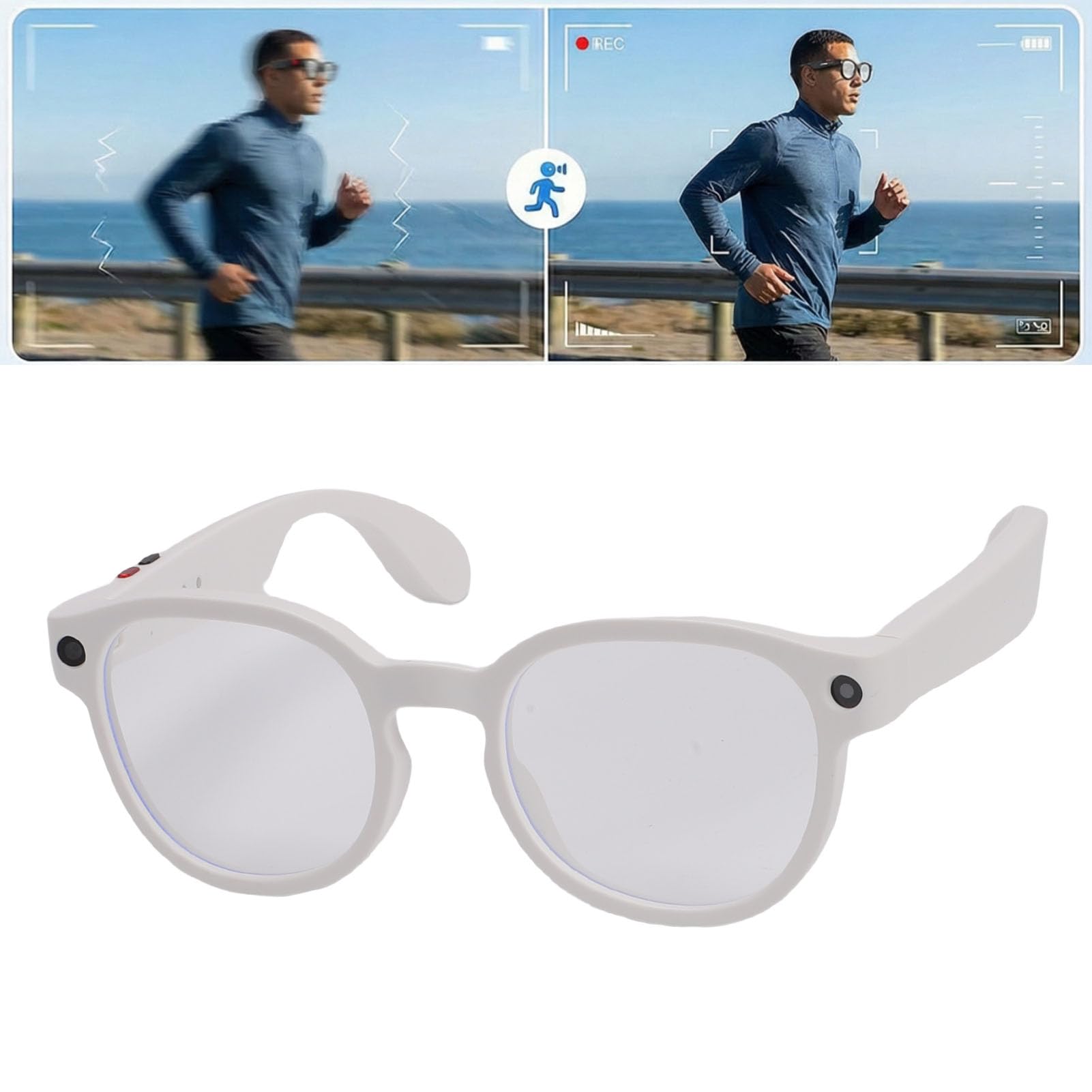 Sxhlseller Lunettes Intelligentes Bluetooth 5.4, Lunettes Audio avec Caméra HD 1080P, Haut Parleurs Ultrasoniques, Batterie 270mAh for Musique, Appels, Vlogging