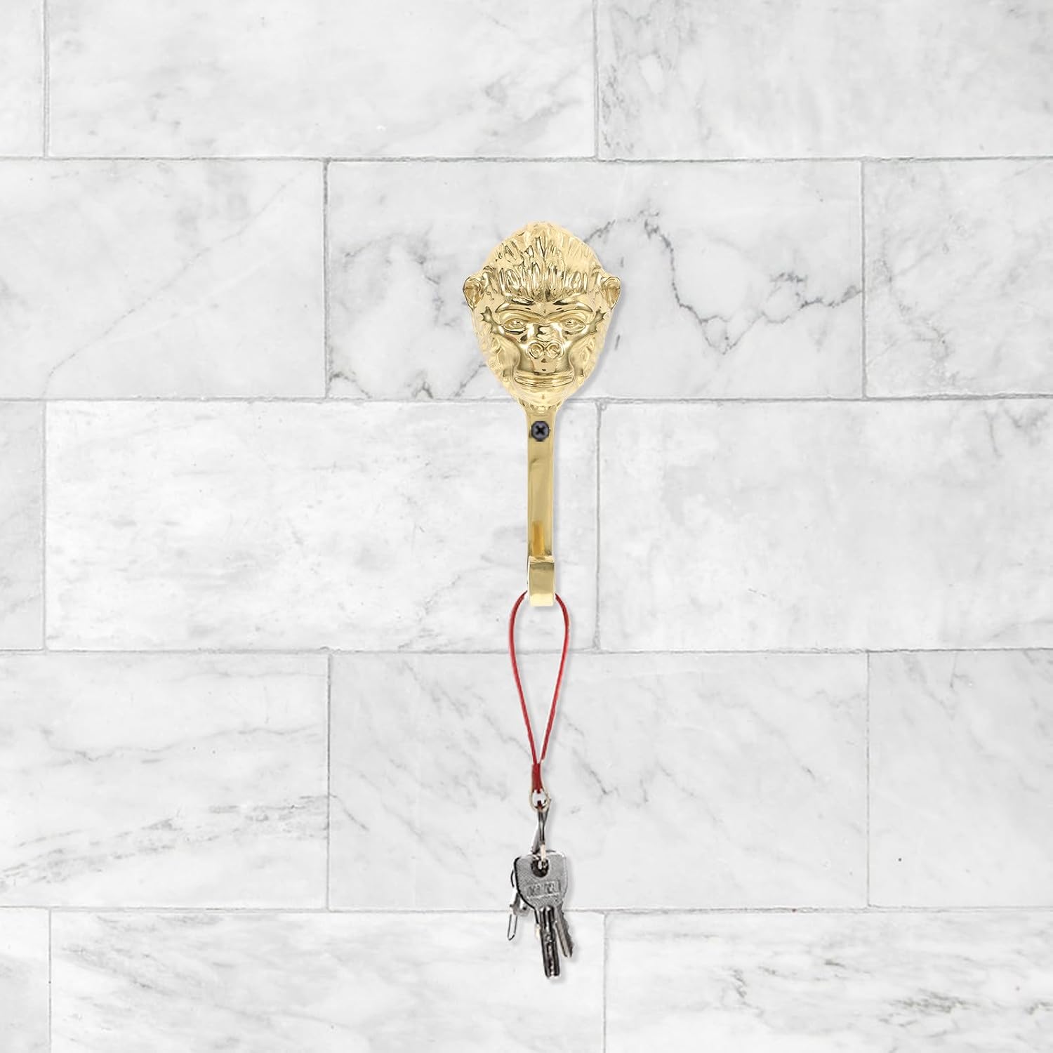 Brass Gorilla Head Wall Hook Golden Coat Hook Animal Decorative Towel Holder with Screw for Bathroom Entryway Bedroom Storage image 5