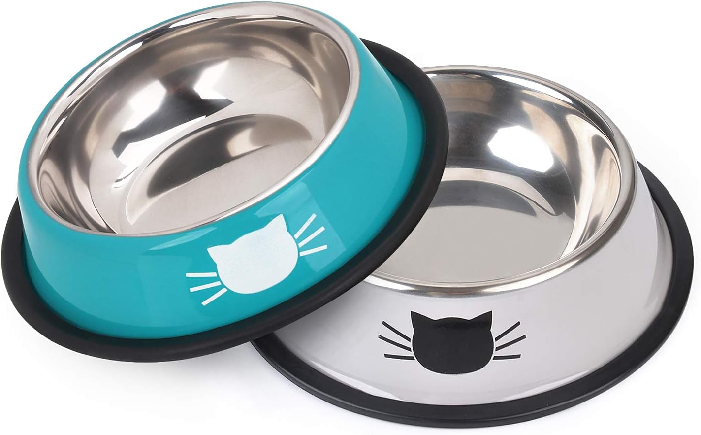 Legendog 2Pcs Cat Bowl Pet Bowl Stainless Steel Cat Food Water Bowl Non-Slip Rubber Base Small Pet Bowl Cat Feeding Bowls Set (Gray Blue)